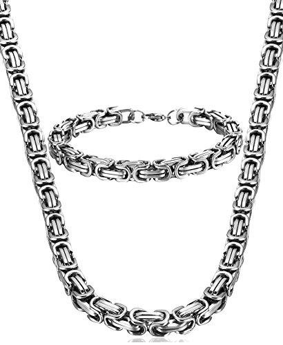 Jstyle Joyería en Acero Inoxidable 8MM Collar e Pulsera Bizantino para Hombre...